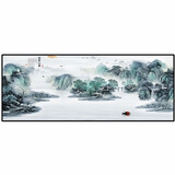 山水画客厅挂画办公室 自粘墙贴画客厅书房山水画自贴装饰画中国风办公自贴画背景墙壁画 富春山居 长120+高60厘米