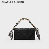 CHARLES&KEITH菱格链条丝巾饰小方包包女包生日七夕礼物送女友CK2-70770588 Black黑色 S