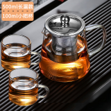 公道杯玻璃泡茶杯茶水分离公杯茶漏一体套装耐高温茶海过滤茶具 500ml透明把手+长茶漏+盖+2把杯