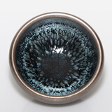 建缘天成 建盏茶杯油滴鹧鸪斑百花兔毫陶瓷杯原矿釉品茗杯精致小盏一口杯 1只银蓝滴小敛口6.8x3.8