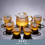 瓷牌茗茶具 锤纹玻璃茶具套装简约日式耐高温功夫茶杯办公室泡茶壶茶盘小套 锤纹《灵韵壶》+6个米粒杯
