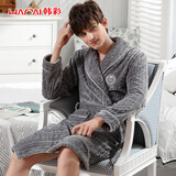 韩彩睡袍男冬季珊瑚绒男士加厚法兰绒保暖睡衣浴袍家居服 灰色 XL