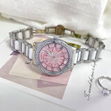 米亚达时来运转陶瓷手表女士轻奢小众款防水高级感机械风高颜值生日礼物 粉红贝母【可旋转六芒星】+礼盒+手链+皮带 33mm