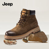 Jeep吉普马丁靴男新款秋冬英伦风工装男鞋复古透气耐磨保暖高帮雪地靴 卡其色 41 （皮鞋码）