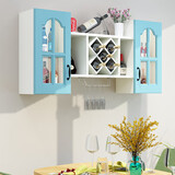 榫雅阁壁挂式红酒架餐厅墙上酒柜吊柜客厅吊柜墙挂式收纳储物柜置物架 长120宽23高60蓝色玻璃门