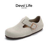 Devo Life的沃软木鞋男女同款反绒平底单鞋复古包头鞋情侣文艺休闲鞋 66008 灰色反绒牛皮 42
