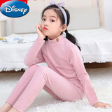 迪士尼德绒保暖儿童内衣套装中领中大童秋冬半高领发热男女童秋衣秋裤 卡通粉色 140