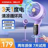 KONKA康佳电风扇循环扇家用大风力卧室轻音省电语音遥控落地扇冰爽款-A 【0噪感 整夜深睡】紫色-智能语音款