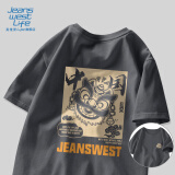 JEANSWEST LIFE真维斯国潮短袖t恤男夏季中国舞狮潮流半袖男大童纯棉宽松打底衫