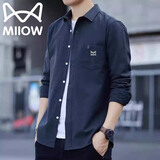 猫人衬衫男春秋季长袖上衣百搭衬衣休闲高级感户外男装 黑色 M