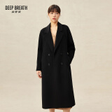 深呼吸DEEP BREATH女装翻领中长款过膝羊毛双面呢子大衣外套女A400619 黑 M (3码)