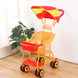 尚娇酷婴儿仿藤手推车藤椅宝宝轻便推车夏季八轮儿童车新款通风易洗推车 D60加靠枕遮阳棚