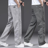 【纯棉耐磨】春秋季纯色休闲裤男士宽松大码直筒裤工装加绒工作裤 军绿色+浅灰色 【夏薄款】 3XL 【适合180-200斤体重】