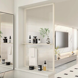 漫益卫生间半墙隔断柜客厅屏风长虹玻璃铁艺轻奢干湿分区洗手台置物架 款式C奶油白碳钢每平方价格