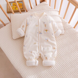 婴儿夹棉连体衣春季男女宝宝哈衣爬服纯棉服棉衣服秋冬装加厚套装 彩虹蓝色 40克棉 （适合18-23度） 59cm 5-10斤