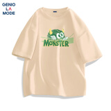 GENIOLAMODEt恤男夏季纯棉宽松休闲简约圆领印花青年百搭短袖男装 卡其 L
