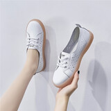 ZHR小白鞋女牛皮面果冻底透气网洞鞋女夏网红风时尚休闲百搭平底女鞋柔软舒适低帮鞋女 A66E 休闲鞋 白色 36