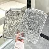 尊慕斯托盘家用客厅茶杯放水杯子收纳盘塑料亚克力长方形茶盘家用水果盘 水波纹托盘/中号【透明色】