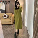 啄木鸟秋冬新款配大衣内搭拉链针织连衣裙女小个子气质穿搭显瘦毛衣裙子 绿色 L