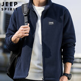 JEEP SPIRIT吉普抓绒衣男士卫衣男秋冬加绒外套运动休闲男装上衣 丈青 L