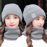 众妃帽子女秋冬季保暖加绒针织毛线帽女士韩版百搭骑车冬天月子帽防寒 灰色套帽 55-60