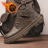 西域骆驼（VANCAMEL）秋冬马丁靴男鞋秋季真皮2025新款英伦高帮免系带休闲复古工装皮鞋 卡其加绒 42