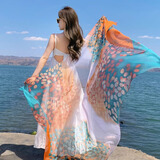 目丸沙滩裙海边披肩2026新款女薄款防晒外搭民族风旅游配裙子纱巾丝巾 光影细纱