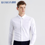 罗蒙（ROMON）纯色商务职业正装男士白衬衫工装外套长袖衬衣男CS108白色L