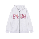 F426【赵露思同款】国潮牌春季宽松大logo格子贴布绣卫衣 浅花灰 S