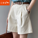 红蜻蜓西装短裤女夏季韩版高腰宽松阔腿裤小个子休闲工装裤中裤五分裤子 米色 L 【106-115斤】