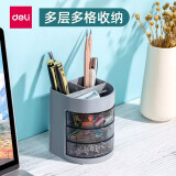 得力笔筒办公桌面塑料创意时尚可爱学生收纳三层多功能收纳笔盒简约现代收纳盒笔插ins日系无印风大容量 9147三层多功能笔筒 灰色