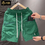 才俏短裤男夏季薄款男士大口袋拉链工装短裤痞帅百搭宽松速干运动休闲 绿色 L 【100-125斤】