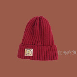 HACNSKD帽子女秋冬季绒线帽 女士新款时尚韩版百搭可爱针织帽 小雏菊+变色标红色