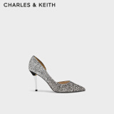 CHARLES&KEITH高跟鞋金属跟单鞋婚鞋女鞋子女CK1-60580071 黑叻色 34