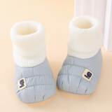 趣尔熊0-6-12月男女宝宝步前防滑婴儿鞋软底0-1岁学步鞋秋冬加绒不掉鞋 皮面笑脸蓝色 加绒 13 【内长13cm】 10-13个月参考