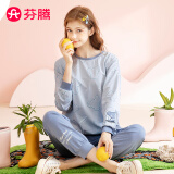 芬腾 情侣纯棉睡衣女秋季季长袖新款卡通圆领套头家居服套装 冰兰（女） M