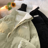 QGF两面穿棉服女冬季加绒加厚保暖灯芯绒外套女装面包服宽松棉衣袄子 绿色 M 【建议95-115斤】