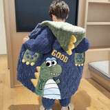儿童睡衣男孩2026新款冬季睡袍三层夹棉加绒加厚冬款男童珊瑚 50035【三层夹棉-中长款】 【童12码】身高120-130 45-55斤-