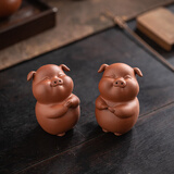 木客紫砂茶宠可爱小猪摆件创意精品可养生肖猪茶玩茶台茶具装饰品配件 祈福平安猪紫砂一对（简装）