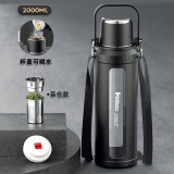 恩尔美（nRMEi）水杯大容量玻璃杯耐高温泡茶杯茶水分离1000ml男生运动防摔烫杯子 【杯盖可喝水+茶仓】黑色 2000ml