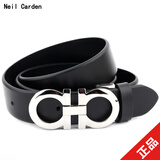 尼尔卡登（NeilCarden）皮带男整张头层牛皮光面平滑扣裤带简约时尚男士腰带555 黑色银扣 115厘米