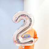 酷依宝32寸数字2 生日场景布置生日装饰银色气球浪漫生日宴会新年装饰