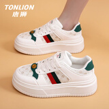 唐狮（TonLion）女鞋秋冬季复古鞋子女厚底运动小白鞋女士休闲板鞋女潮鞋 白色36