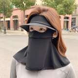 妆羽婉全脸防晒面罩防紫外线女脸基尼遮阳帽子一体护颈冰丝透气骑行口罩 漫暮黑【全脸防晒】 1个