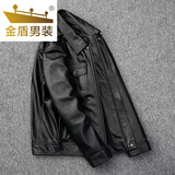 金盾（JINDUN）特价捡漏真好皮皮衣男翻领短款牛皮纹复古做旧机车夹克秋冬款外套 厚款 咔叽皮衣-黑色 加棉 2XL 体重150-170斤