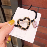 极森家INS大肠发圈高马尾丸子头高弹力发绳镂空设计高级感发饰头绳 滴油爱心-黑色