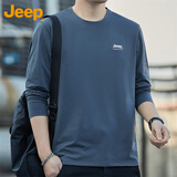 吉普（JEEP）长袖T恤男秋冬季宽松休闲男士圆领打底衫上衣服男装 深灰 XL