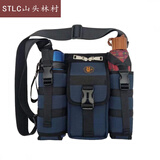 山头林村中老年旅行背包休闲肩斜挎包行旅游包雨伞水壶包 深蓝色