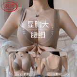 浪莎前扣内衣女小胸聚拢夏季薄款显大收副乳无钢圈文胸罩 咖色 34ABC