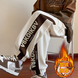 晗鲨裤子男秋季美式休闲裤男士运动卫裤秋冬加绒加厚阔腿宽松束脚长裤 杏色加绒 XL (120-140斤)